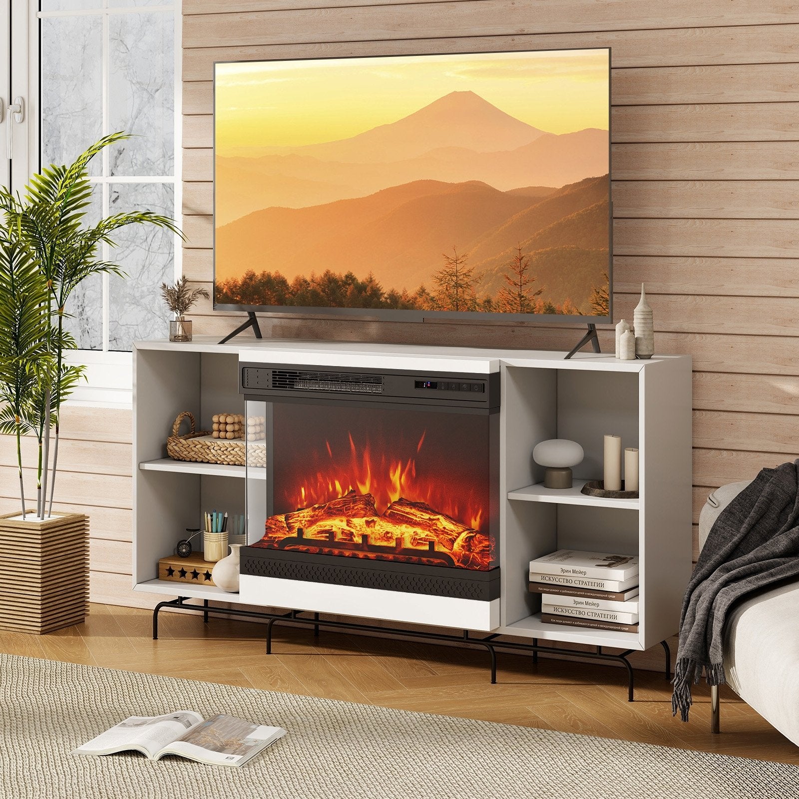 24 Inches 3-Sided Glass Electric Fireplace Heater with Remote Control, Black Fireplaces   at Gallery Canada