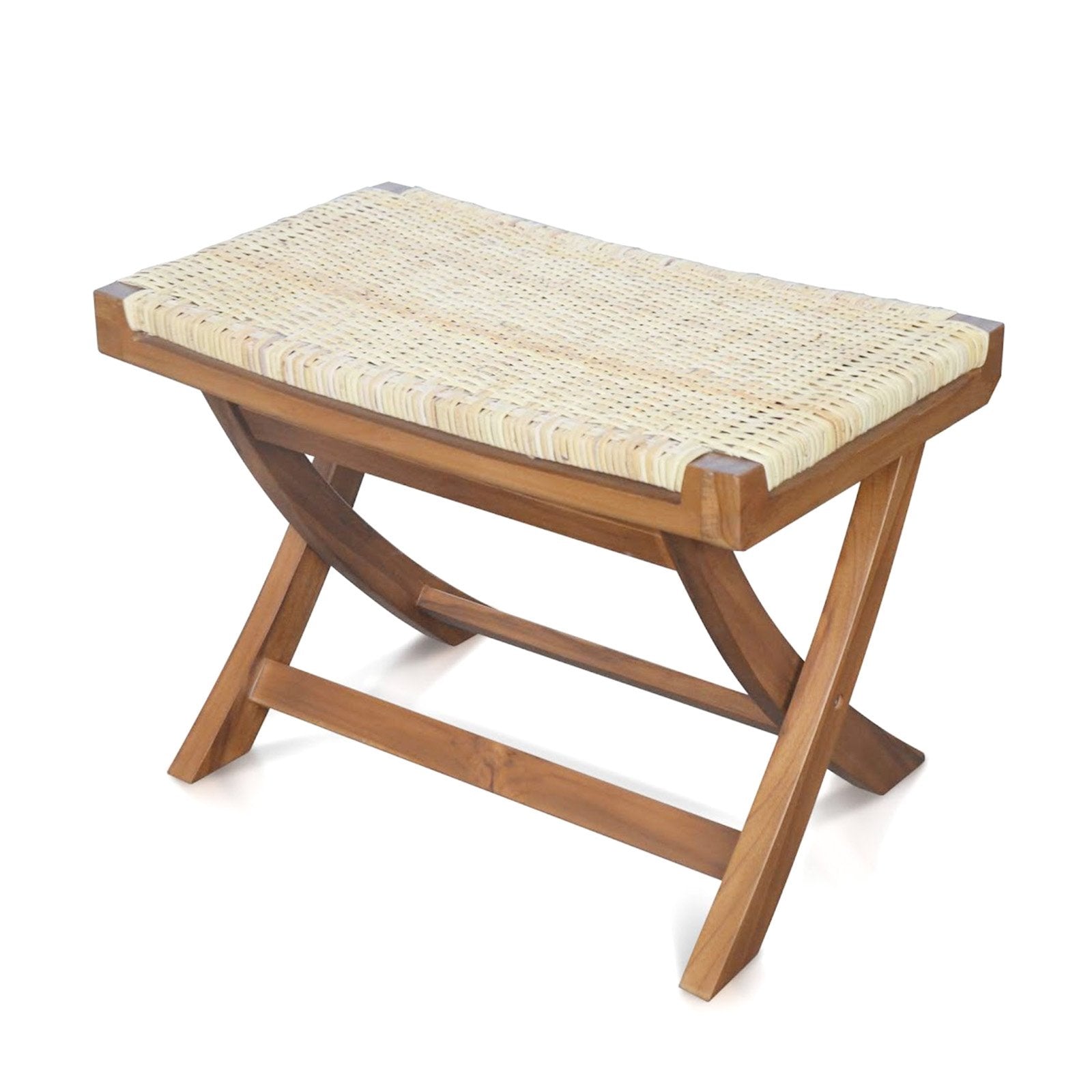 Folding Natural Rattan Ottoman with Hand-woven Seat, Beige Ottomans Beige  at Gallery Canada