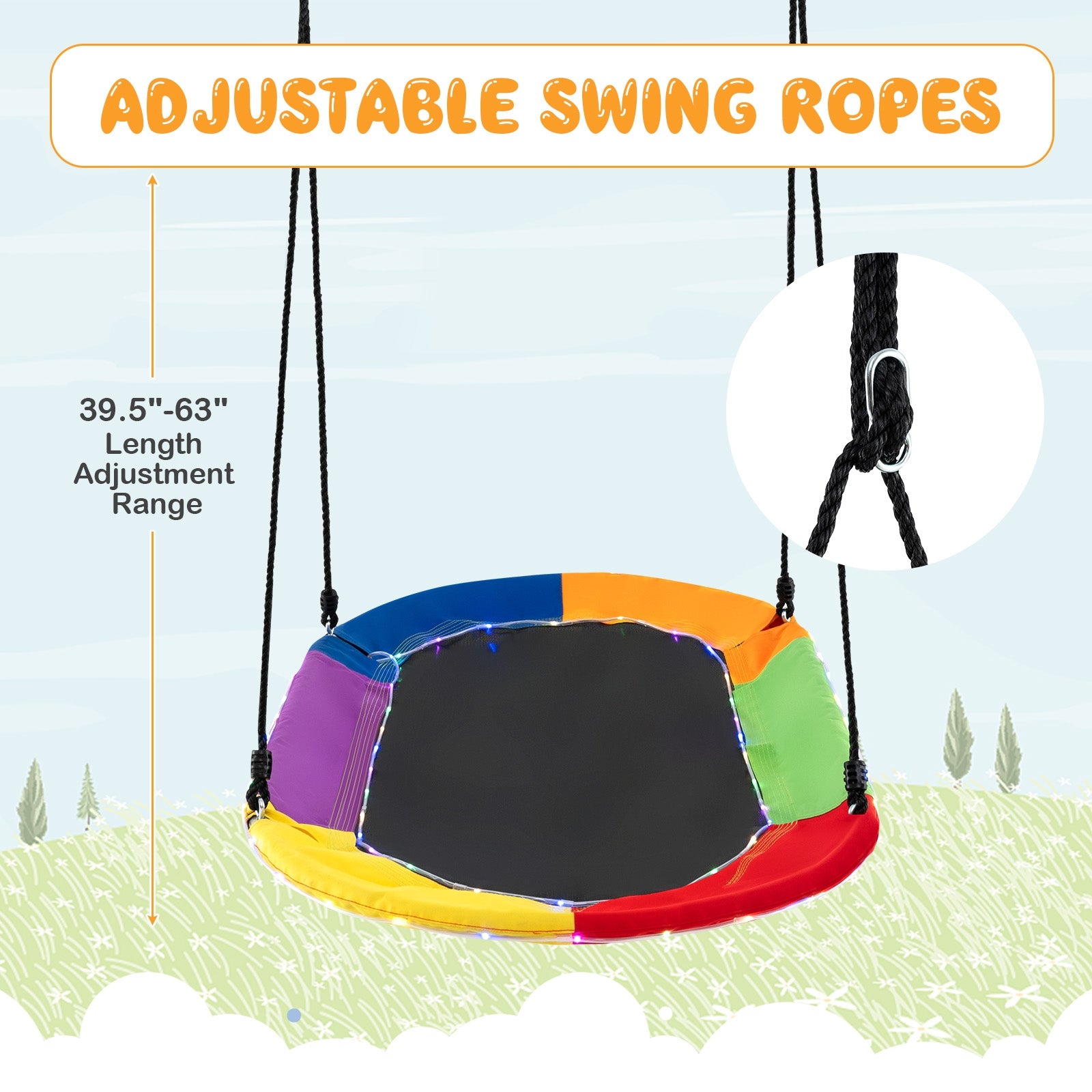 60 Inches Saucer Swing with LED Lights for Kids and Adults, Multicolor Swing & Playsets   at Gallery Canada