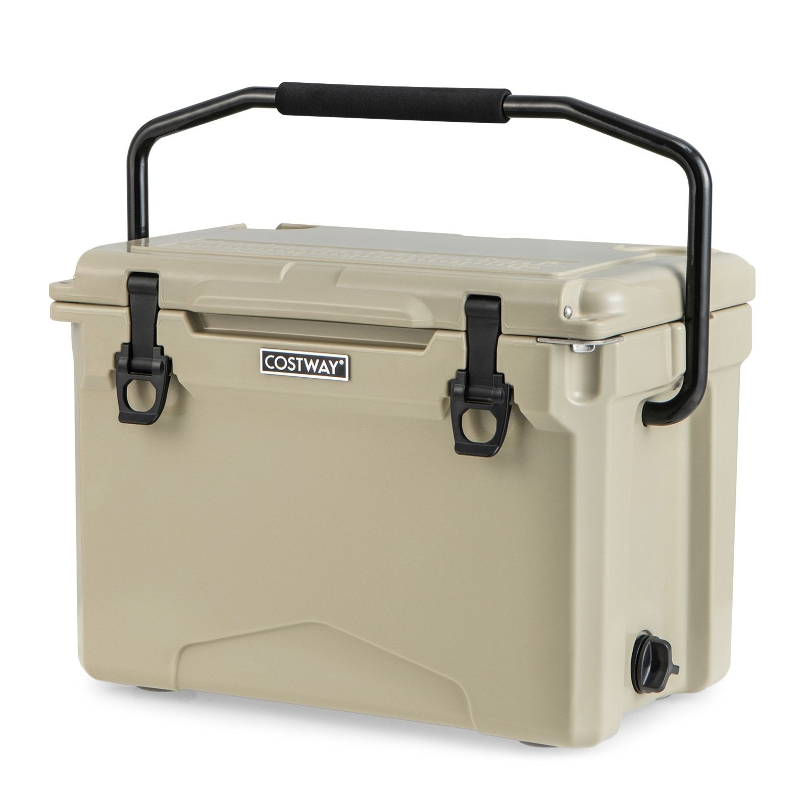 25 QT Hard Cooler with Aluminum Handle and Integrated Cup Holders, Tan Coolers Tan  at Gallery Canada