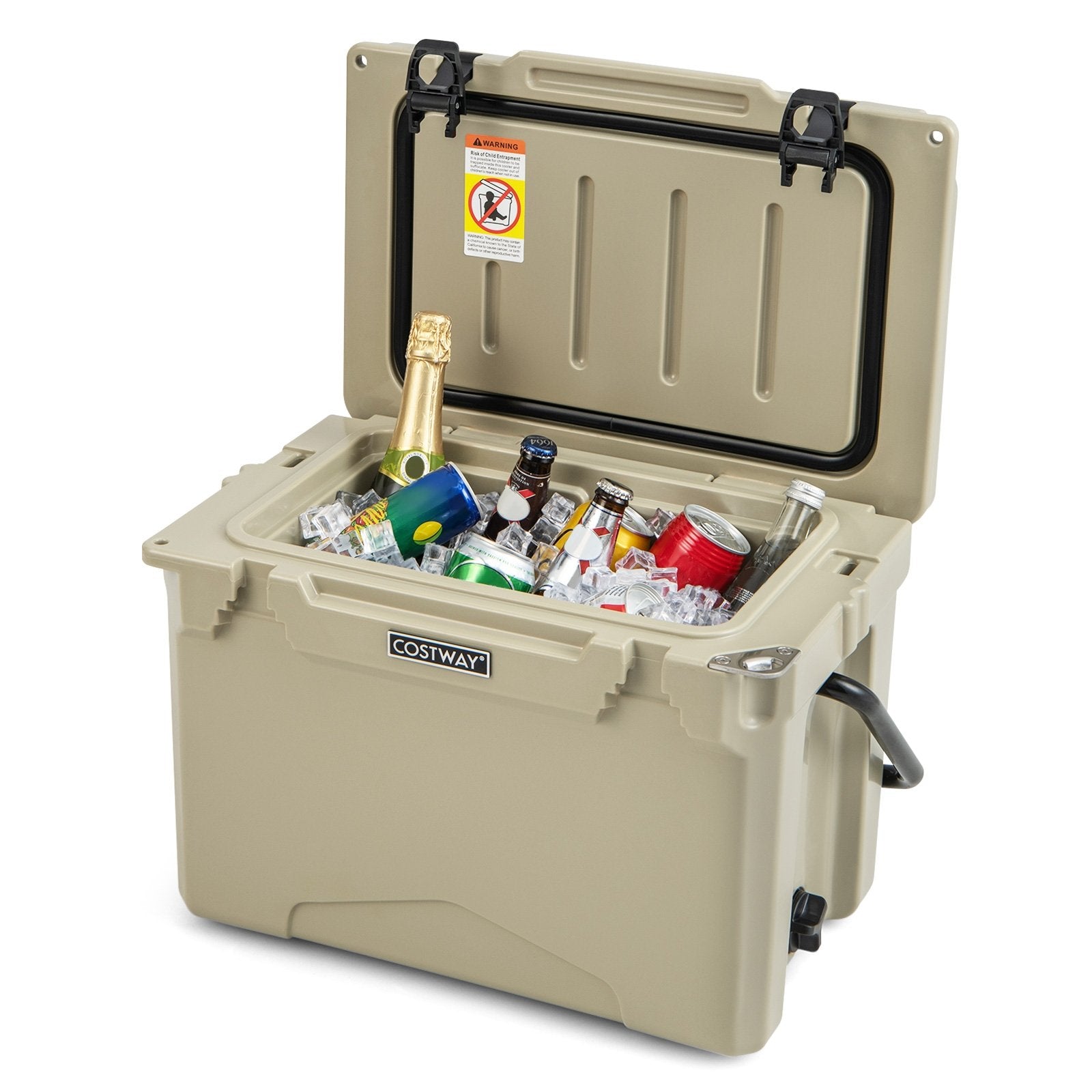 25 QT Hard Cooler with Aluminum Handle and Integrated Cup Holders, Tan Coolers   at Gallery Canada