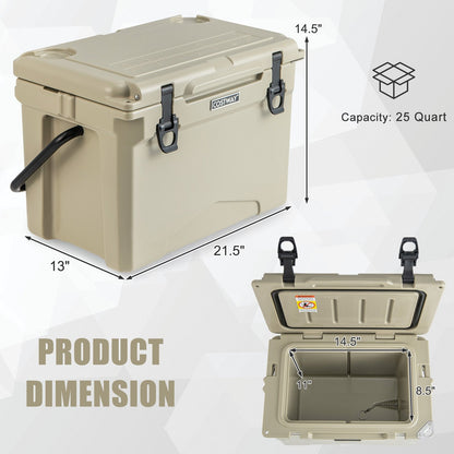 25 QT Hard Cooler with Aluminum Handle and Integrated Cup Holders, Tan Coolers   at Gallery Canada