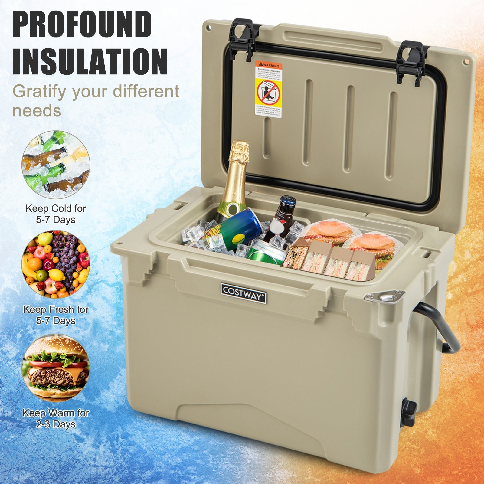 25 QT Hard Cooler with Aluminum Handle and Integrated Cup Holders, Tan Coolers   at Gallery Canada