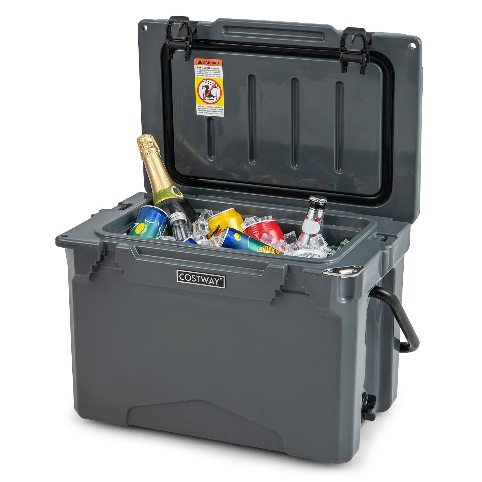 25 QT Hard Cooler with Aluminum Handle and Integrated Cup Holders, Gray Coolers   at Gallery Canada