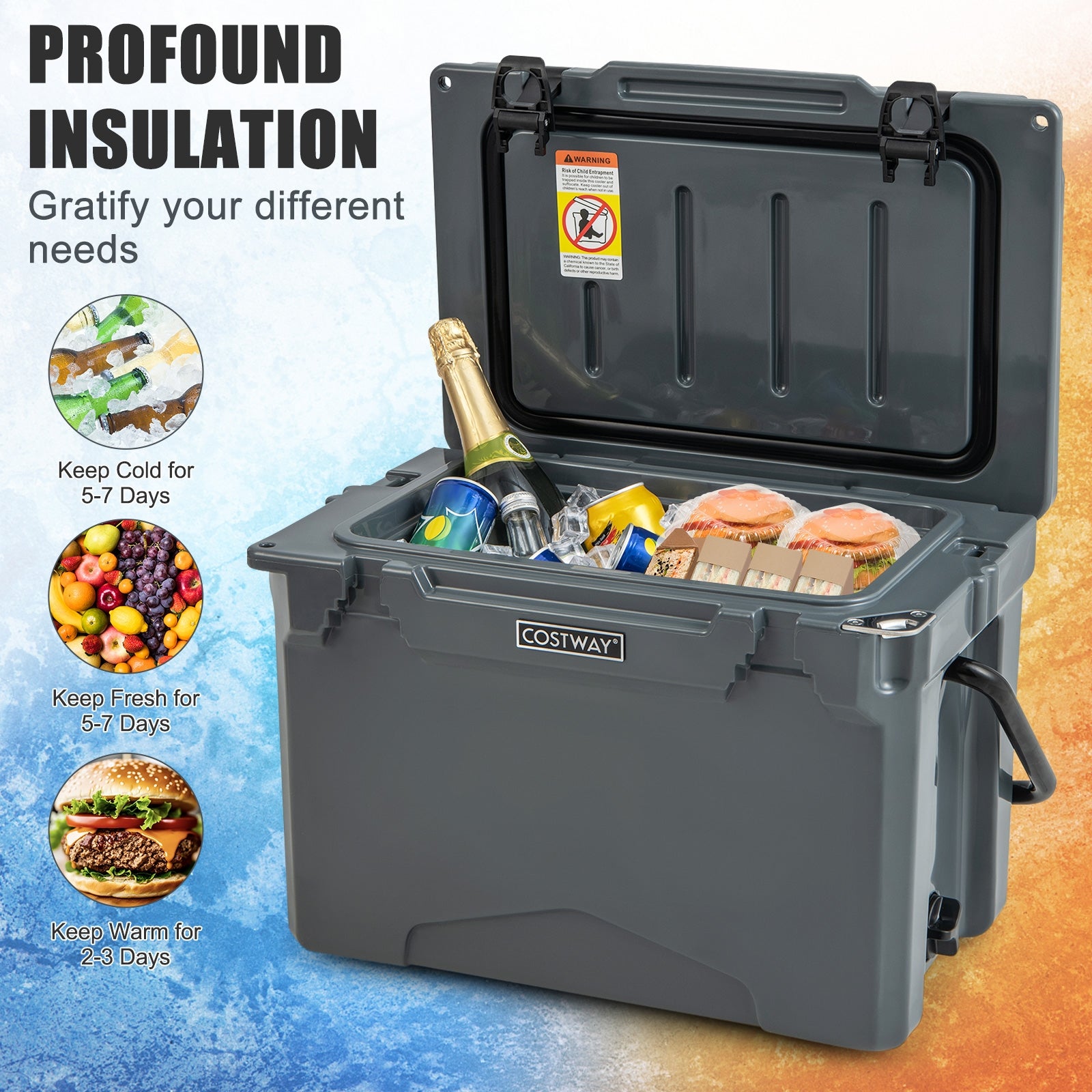 25 QT Hard Cooler with Aluminum Handle and Integrated Cup Holders, Gray Coolers   at Gallery Canada