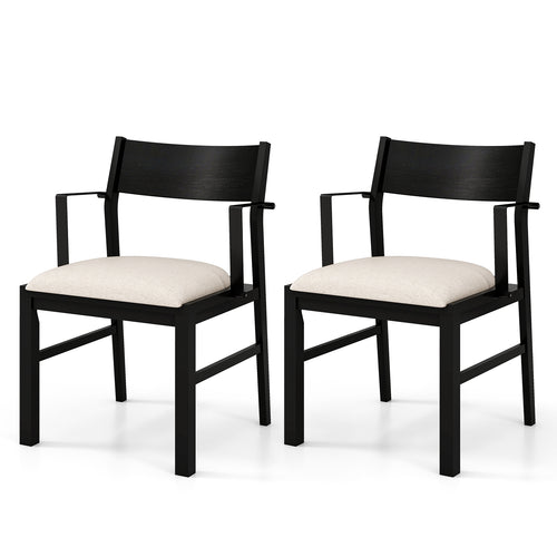 Dining Chair with Contoured Backrest and Padded Seat Set of 2, Cream White