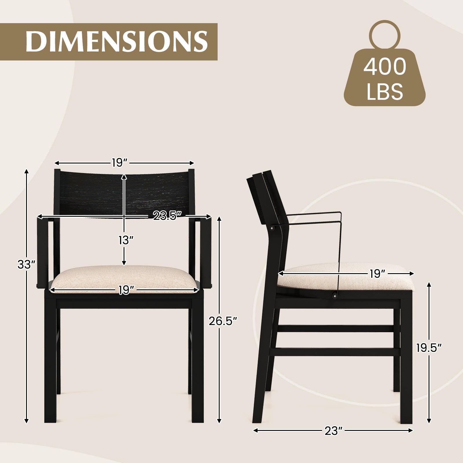 Dining Chair with Contoured Backrest and Padded Seat Set of 2, Beige Dining Chairs   at Gallery Canada