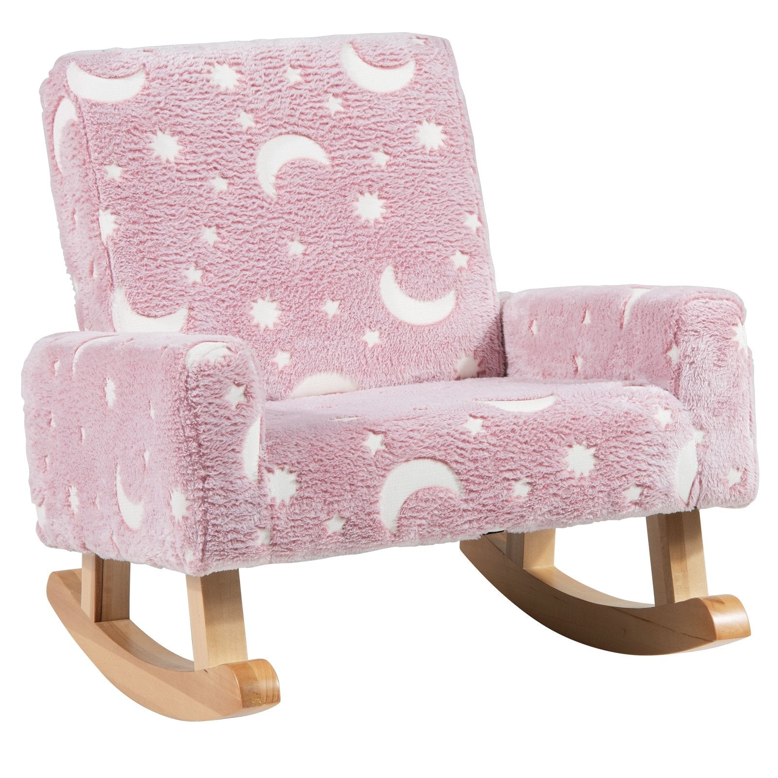 Kids Rocking Chair Upholstered Flannel Children Rocker with Solid Poplar Wood Rocking Feet, Pink Kids Chairs & Seating Pink  at Gallery Canada