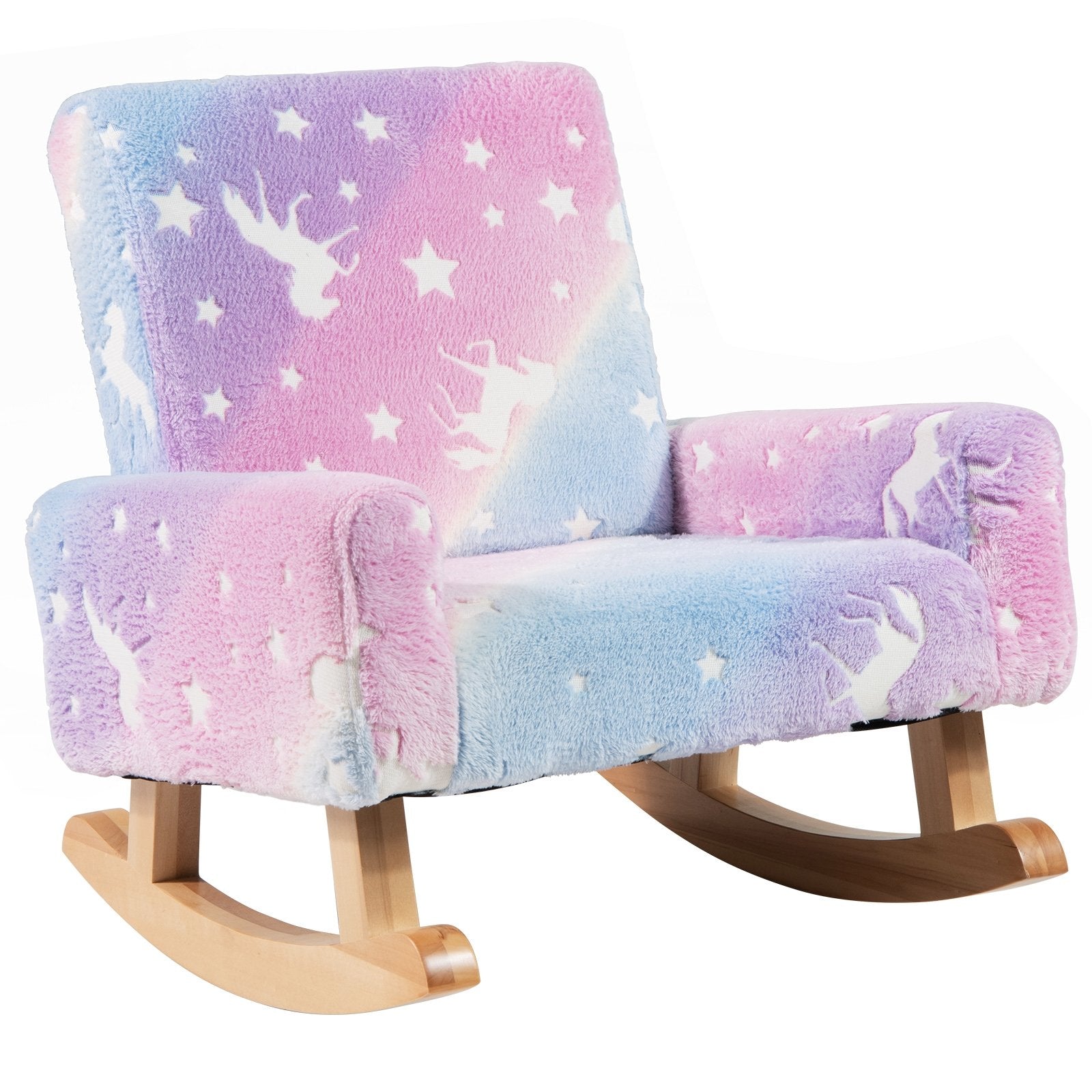 Kids Rocking Chair Upholstered Flannel Children Rocker with Solid Poplar Wood Rocking Feet, Multicolor Kids Chairs & Seating Multicolor  at Gallery Canada