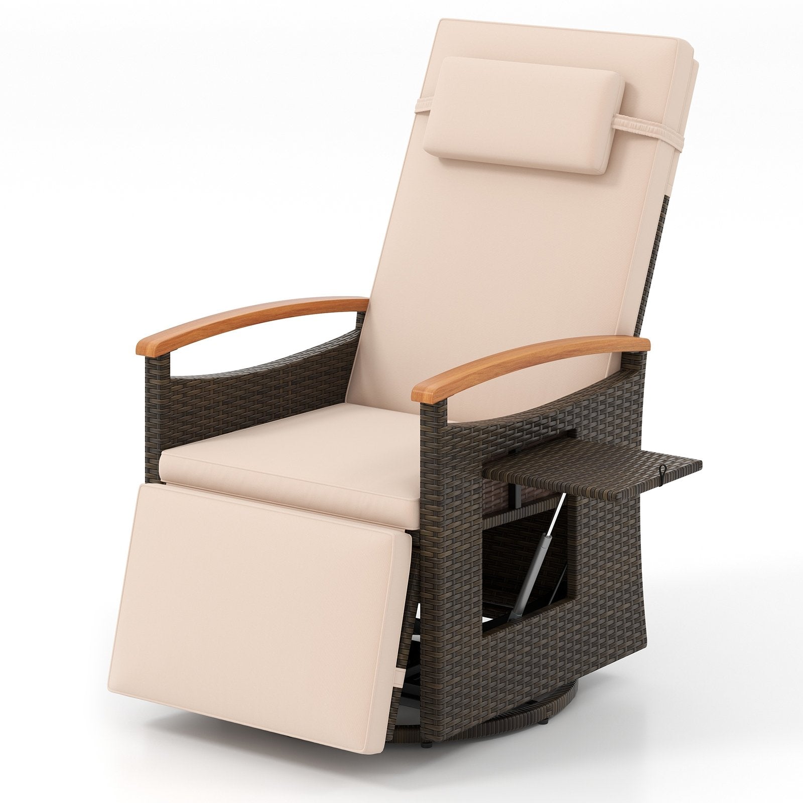 Patio Rattan 360° Swivel Recliner Chair with Adjustable Backrest and Footrest, Beige Recliners Beige  at Gallery Canada