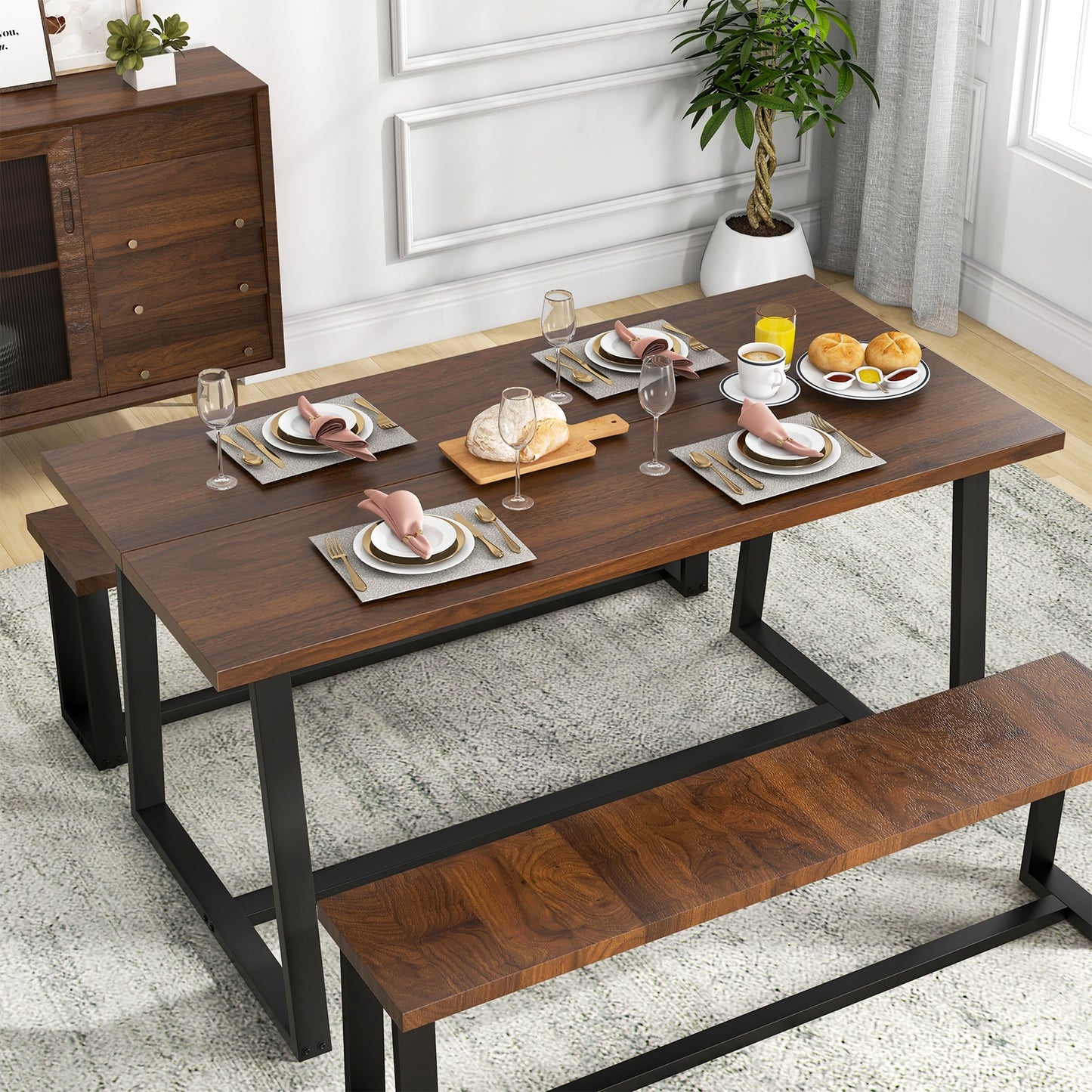 Large Dining Table with Heavy-duty Metal Frame and Anti-slip Foot Pads, Coffee Dining Tables   at Gallery Canada