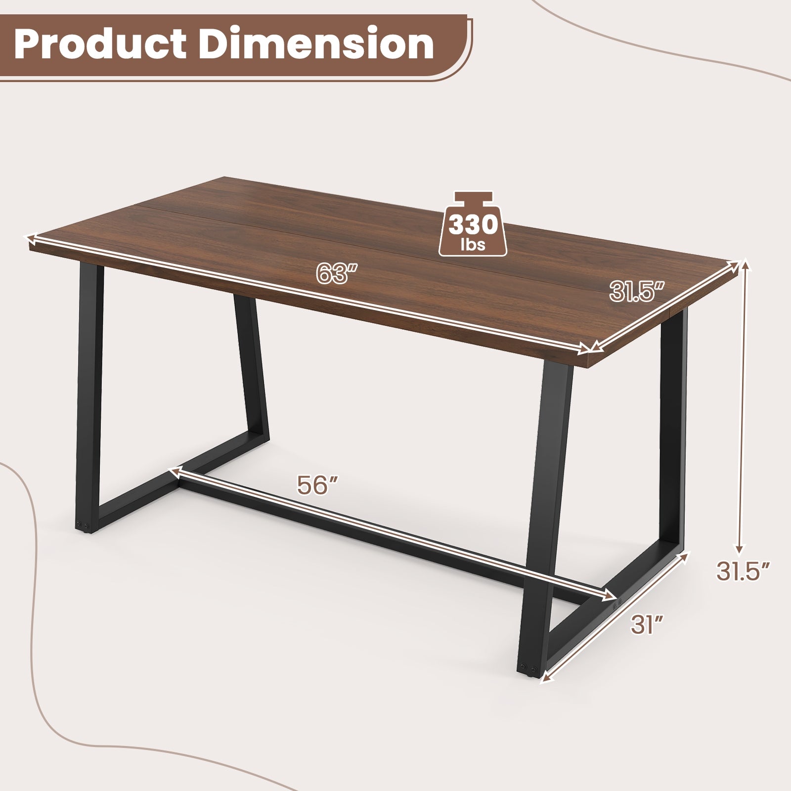 Large Dining Table with Heavy-duty Metal Frame and Anti-slip Foot Pads, Coffee Dining Tables   at Gallery Canada