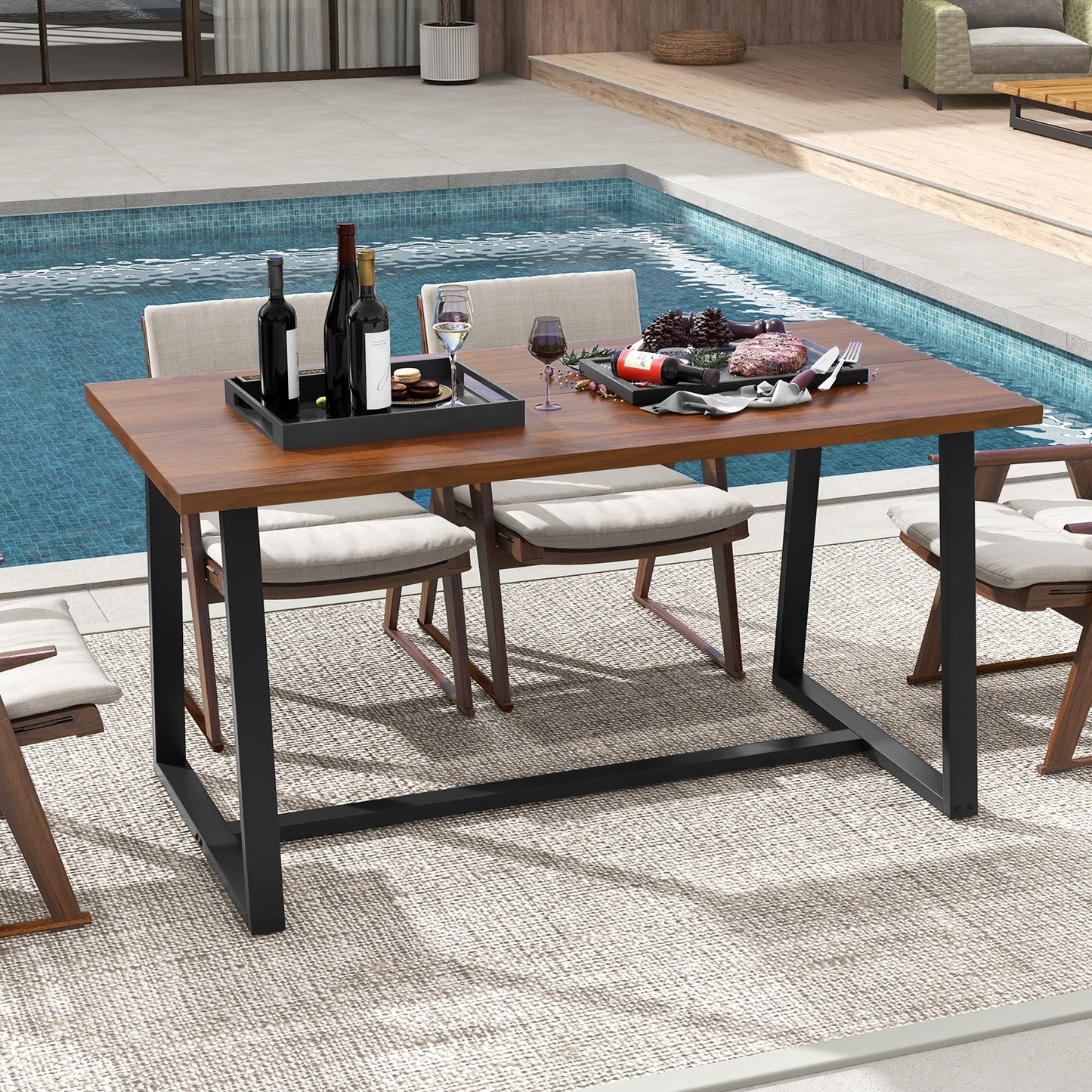 Large Dining Table with Heavy-duty Metal Frame and Anti-slip Foot Pads, Coffee Dining Tables   at Gallery Canada