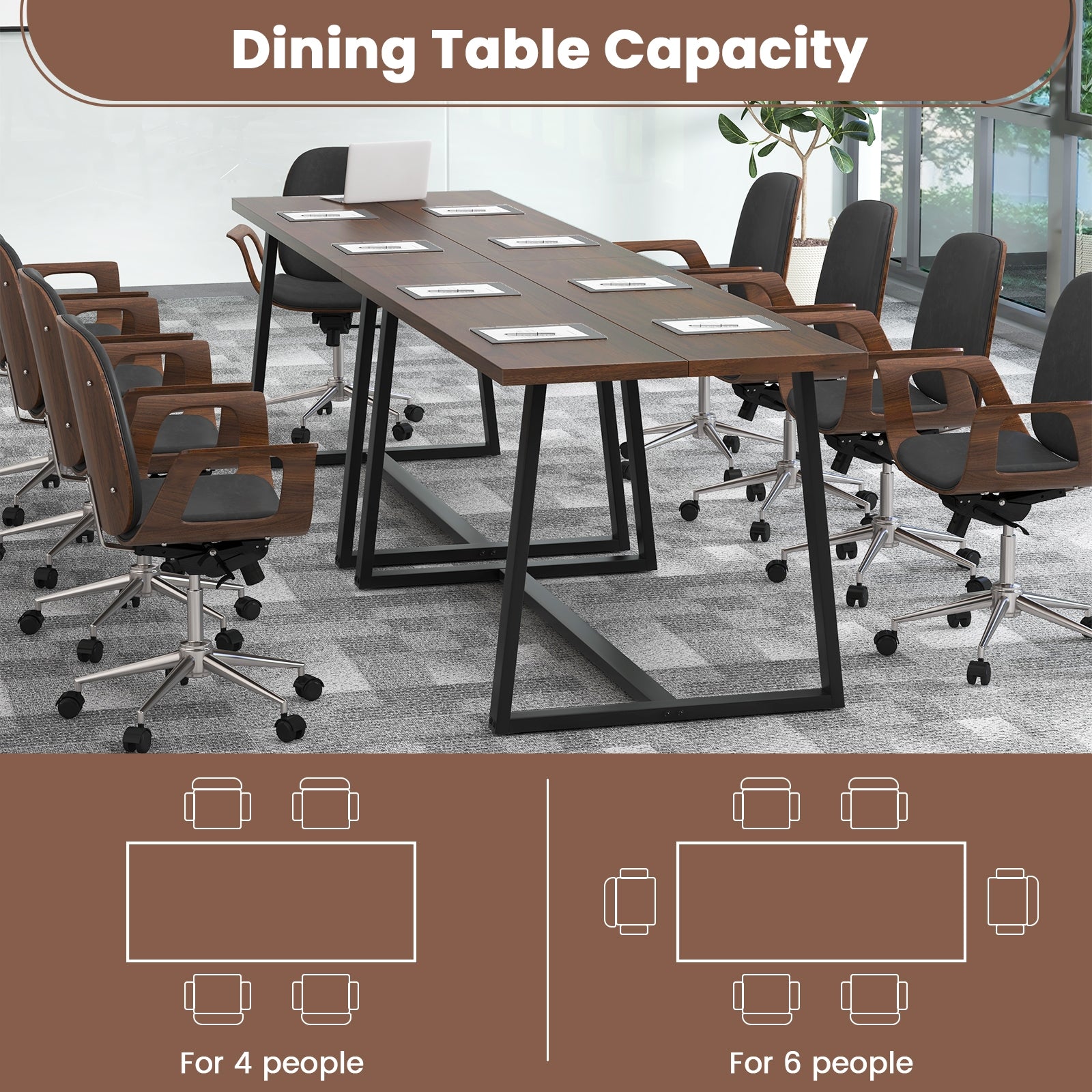 Large Dining Table with Heavy-duty Metal Frame and Anti-slip Foot Pads, Coffee Dining Tables   at Gallery Canada