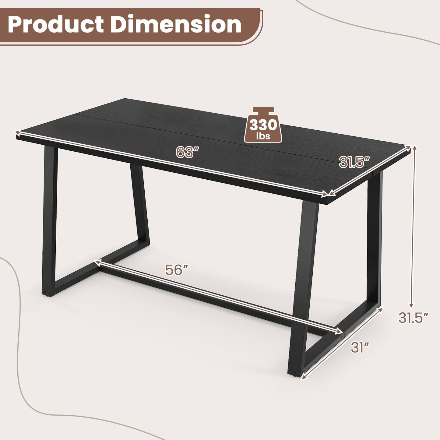 Large Dining Table with Heavy-duty Metal Frame and Anti-slip Foot Pads, Black Dining Tables   at Gallery Canada