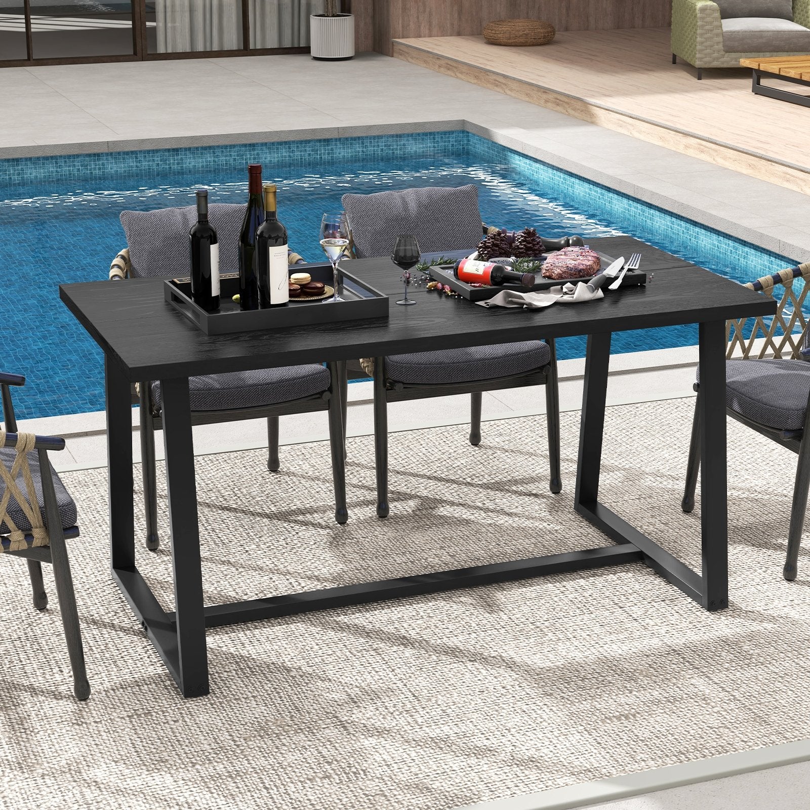 Large Dining Table with Heavy-duty Metal Frame and Anti-slip Foot Pads, Black Dining Tables   at Gallery Canada