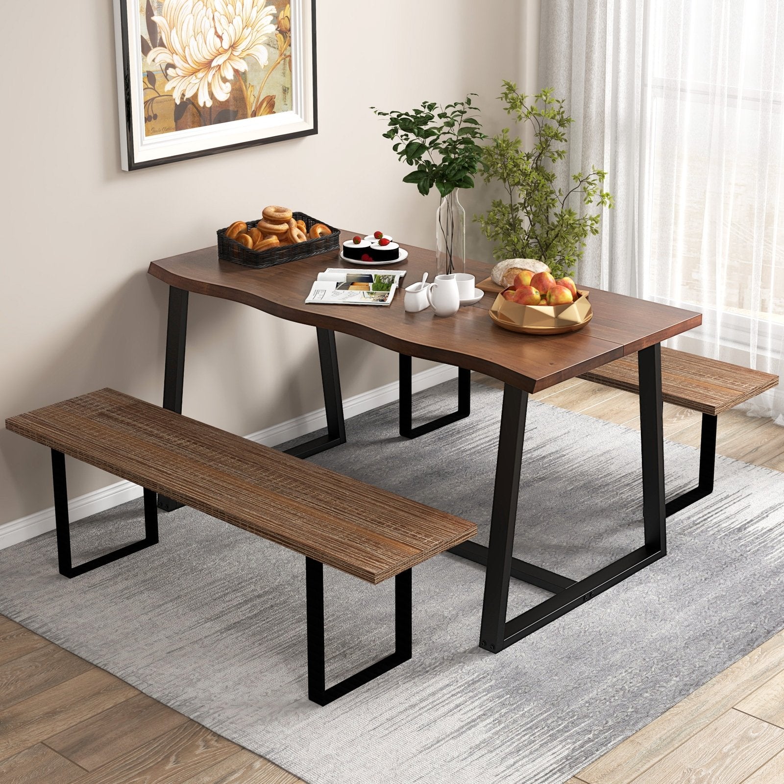 63" Large Dining Table with Wavy Edge and Heavy-duty Metal Frame, Coffee Dining Tables   at Gallery Canada