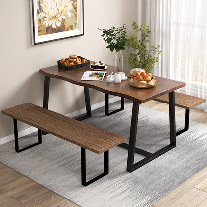 63" Large Dining Table with Wavy Edge and Heavy-duty Metal Frame, Coffee Dining Tables   at Gallery Canada