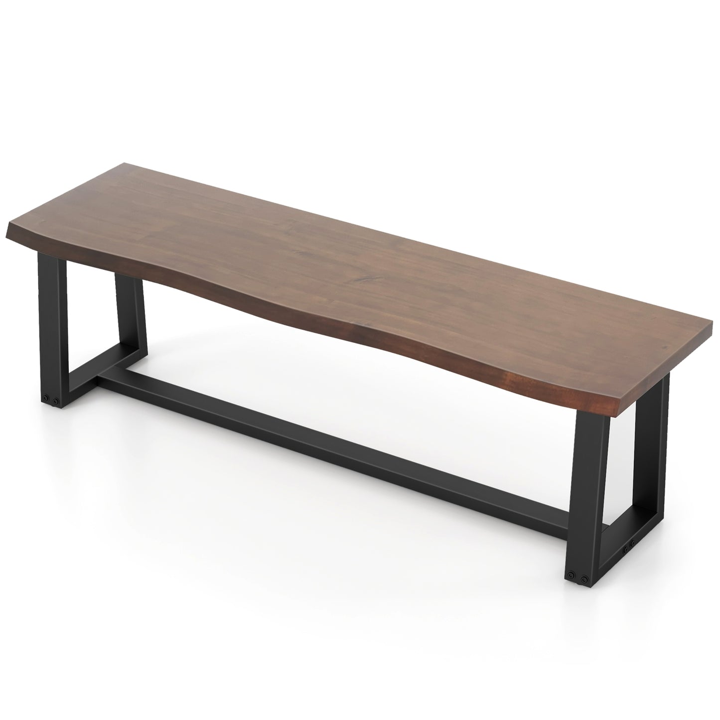 56.5 Inches Wood Dining Bench with Wavy Edge and Adjustable Footpads, Coffee Outdoor Benches Coffee  at Gallery Canada