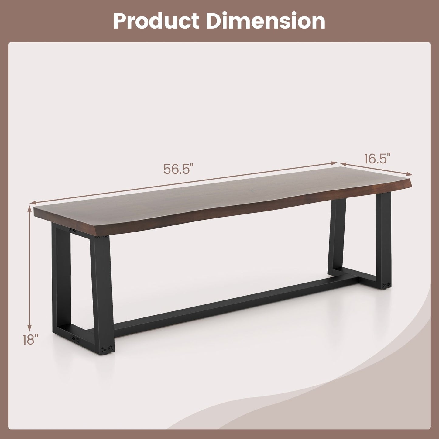 56.5 Inches Wood Dining Bench with Wavy Edge and Adjustable Footpads, Coffee Outdoor Benches   at Gallery Canada