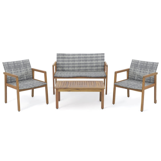 4-Piece Patio Furniture Set with Loveseat Single Chairs and Coffee Table, Natural Patio Conversation Sets Natural  at Gallery Canada