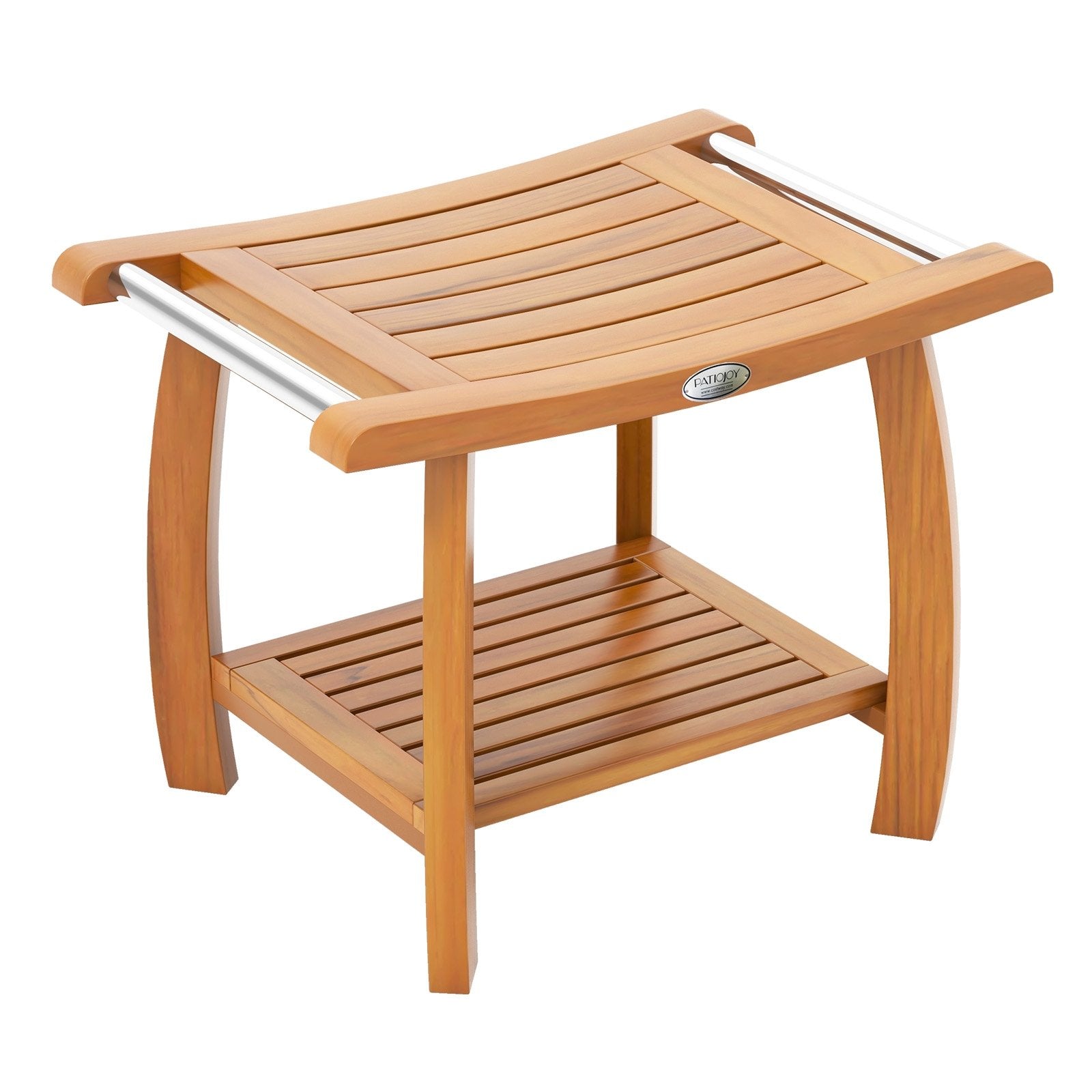 2-Tier Teak Wood Shower Bench Shower Stool with Curved Seat, Natural Bath Safety Natural  at Gallery Canada