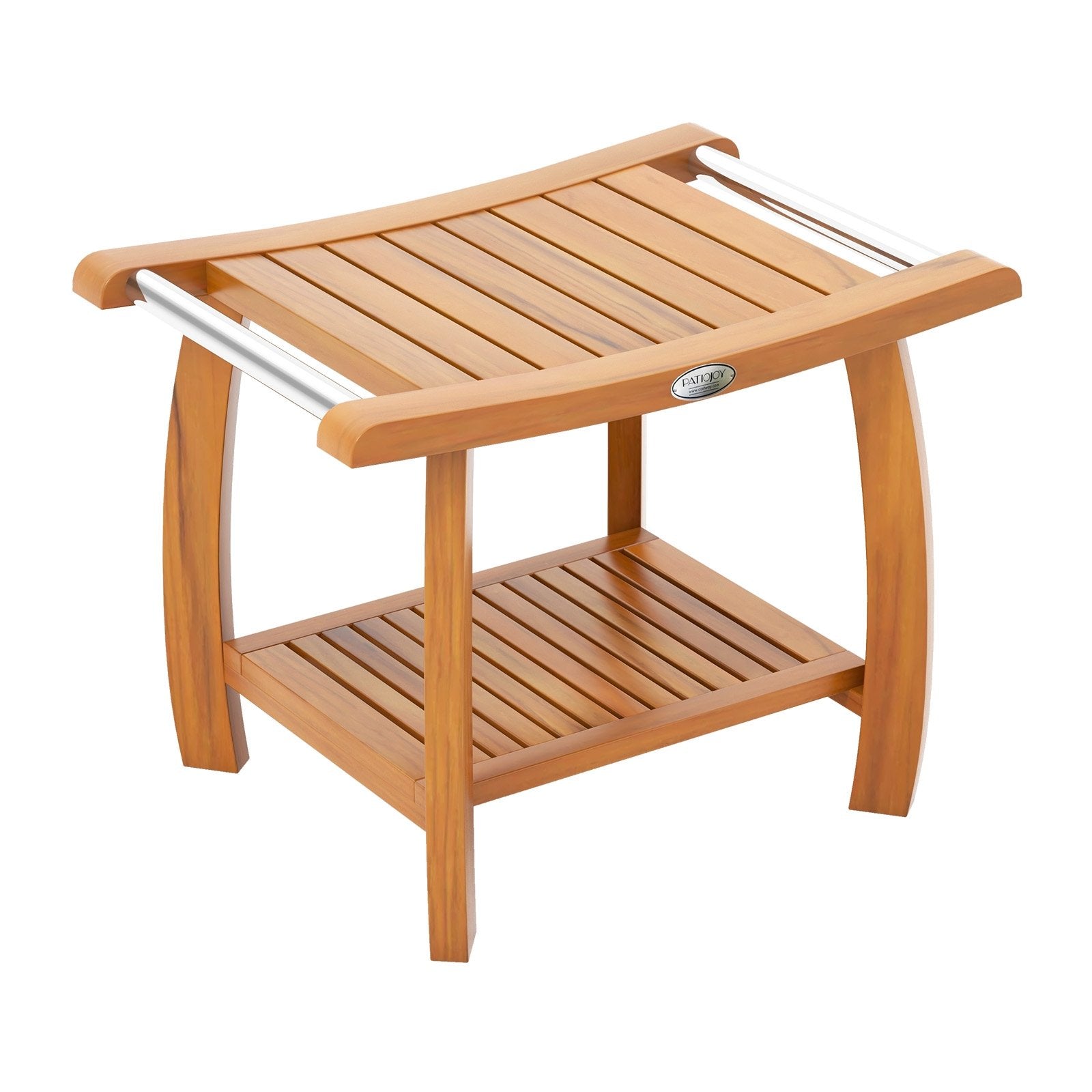 2-Tier Teak Wood Shower Bench Shower Stool with Curved Seat and Handles, Natural Bath Safety Natural at Gallery Canada