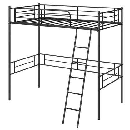 Twin Size Loft Bed Metal Bed Frame with Ladder and Guardrails, Black Bunk Bed Frame Black  at Gallery Canada