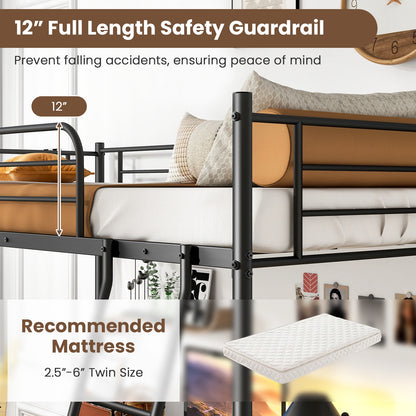 Twin Size Loft Bed Metal Bed Frame with Ladder and Guardrails, Black Bunk Bed Frame   at Gallery Canada