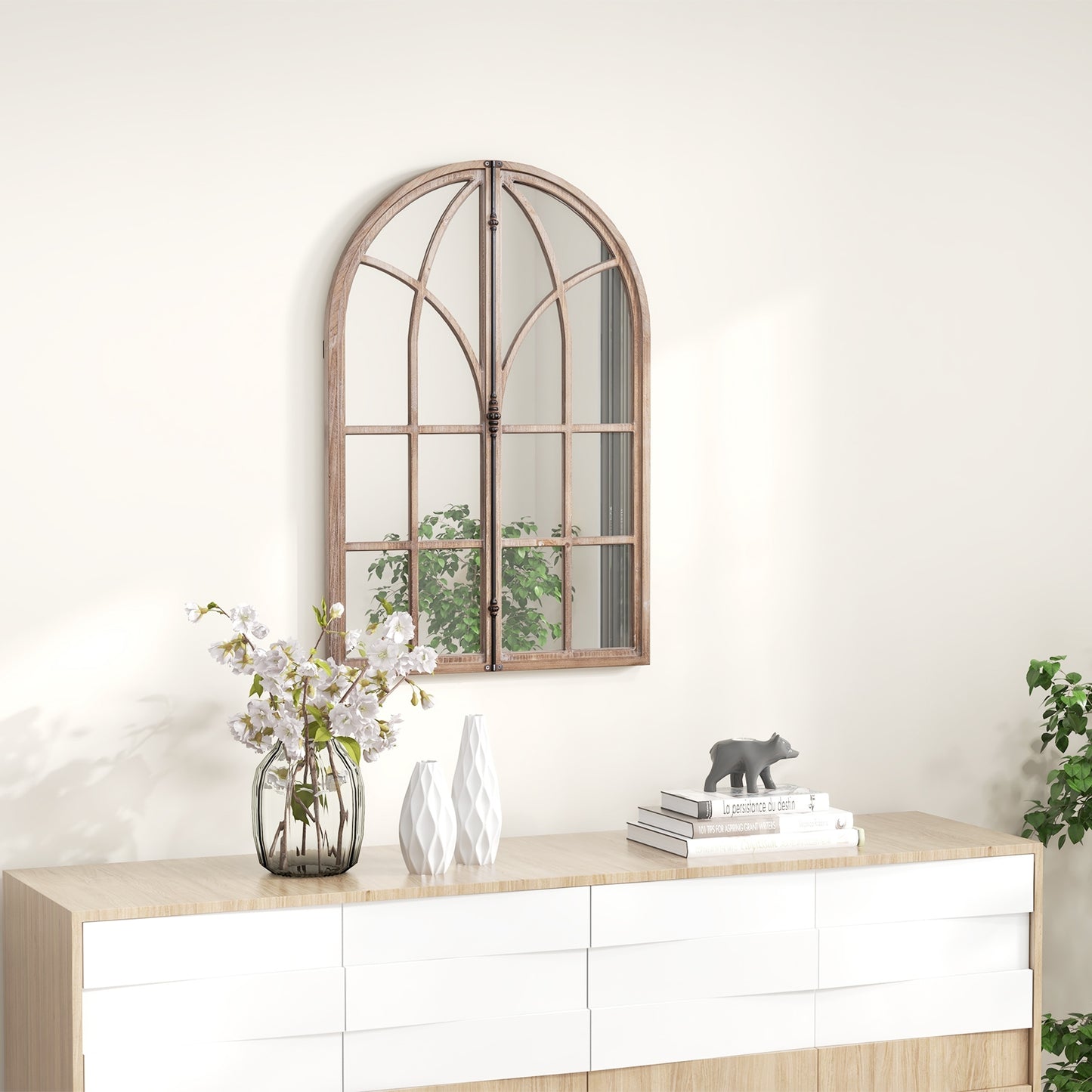 Arched Window Pane Mirror Wall Mounted for Living Room and Entryway, Natural Wall Mirrors   at Gallery Canada