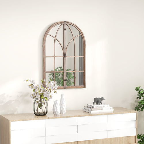 Arched Window Pane Mirror Wall Mounted for Living Room and Entryway, Natural