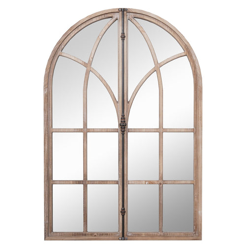 Arched Window Pane Mirror Wall Mounted for Living Room and Entryway, Natural