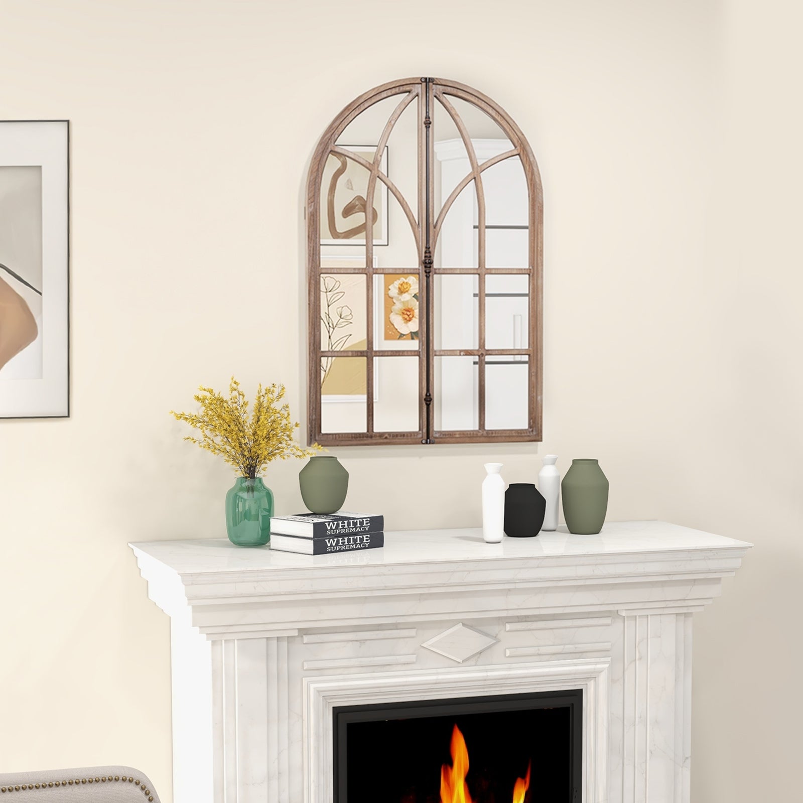 Arched Window Pane Mirror Wall Mounted for Living Room and Entryway, Natural Wall Mirrors   at Gallery Canada