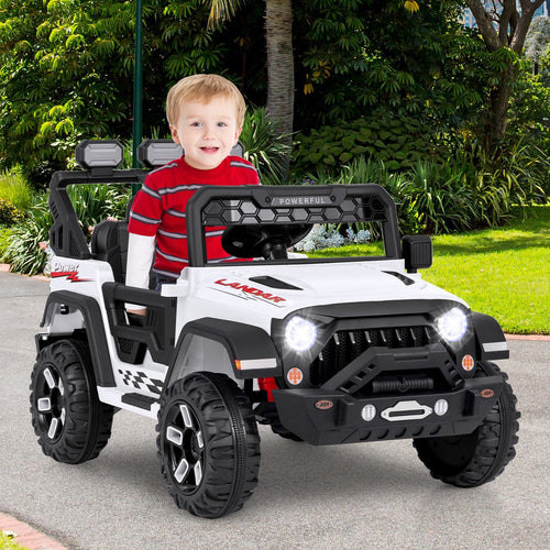 12V Electric Kids Ride on Truck with Remote Control and Music, White