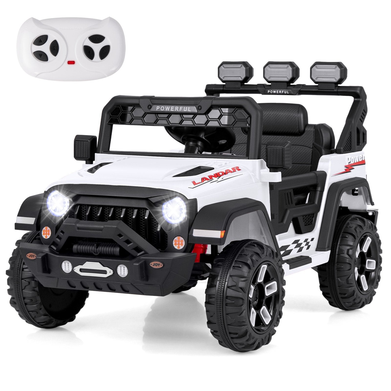 12V Electric Kids Ride on Truck with Remote Control and Music, White Powered Ride On Toys   at Gallery Canada