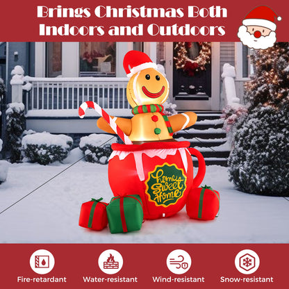 7 FT Inflatable Gingerbread Man in Hot Cocoa Mug with Built-in LED Lights and Gift Boxes, Color Christmas Inflatables   at Gallery Canada