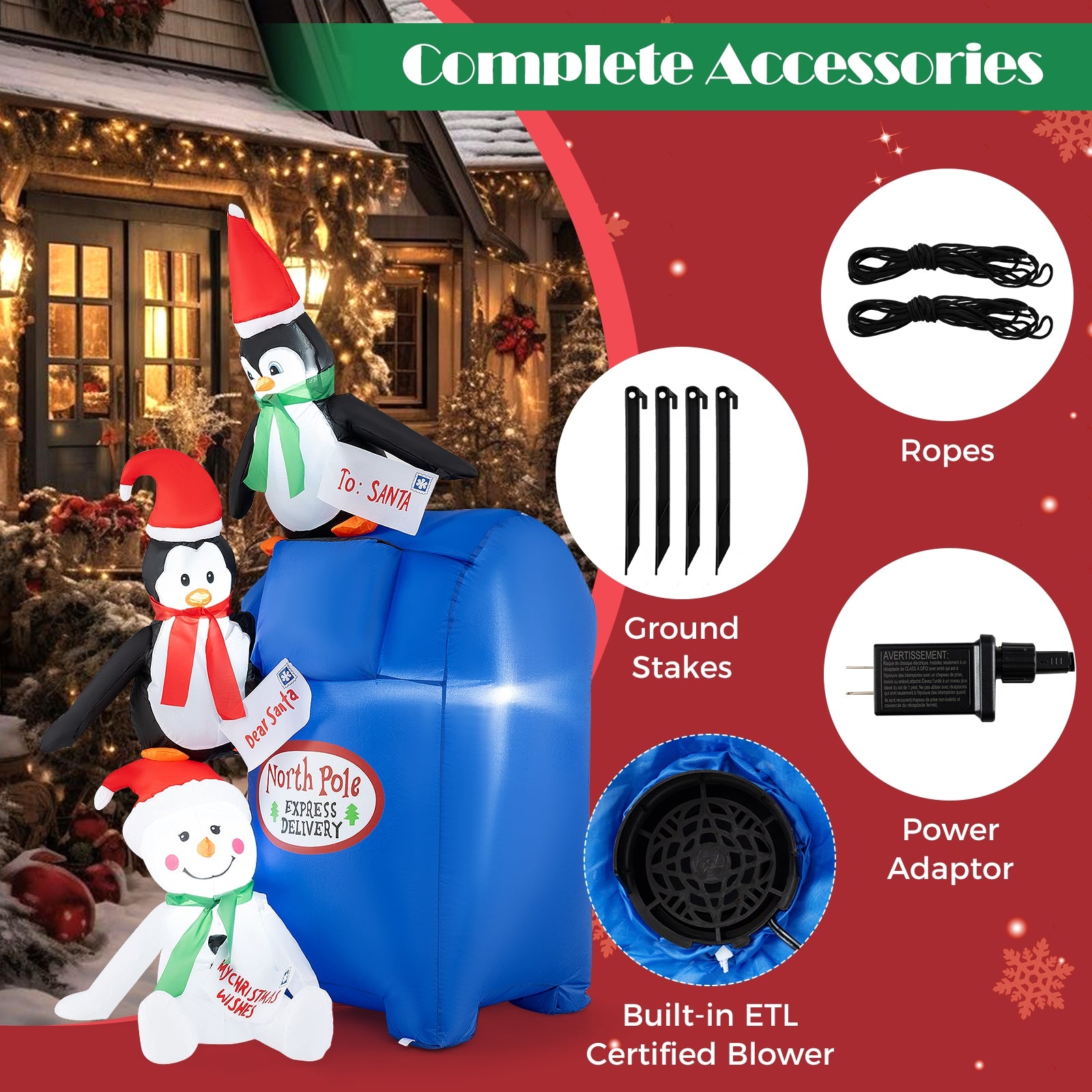 6 FT Lighted Christmas Inflatable Built-in LED Lights  Penguins and Snowman, Color Christmas Inflatables   at Gallery Canada