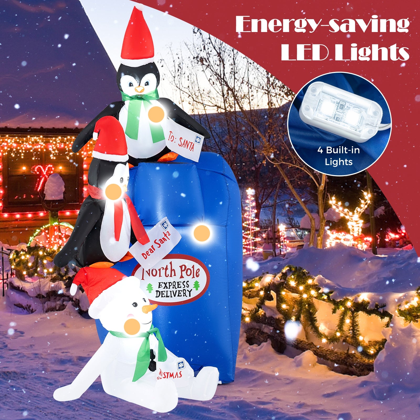 6 FT Lighted Christmas Inflatable Built-in LED Lights  Penguins and Snowman, Color Christmas Inflatables   at Gallery Canada