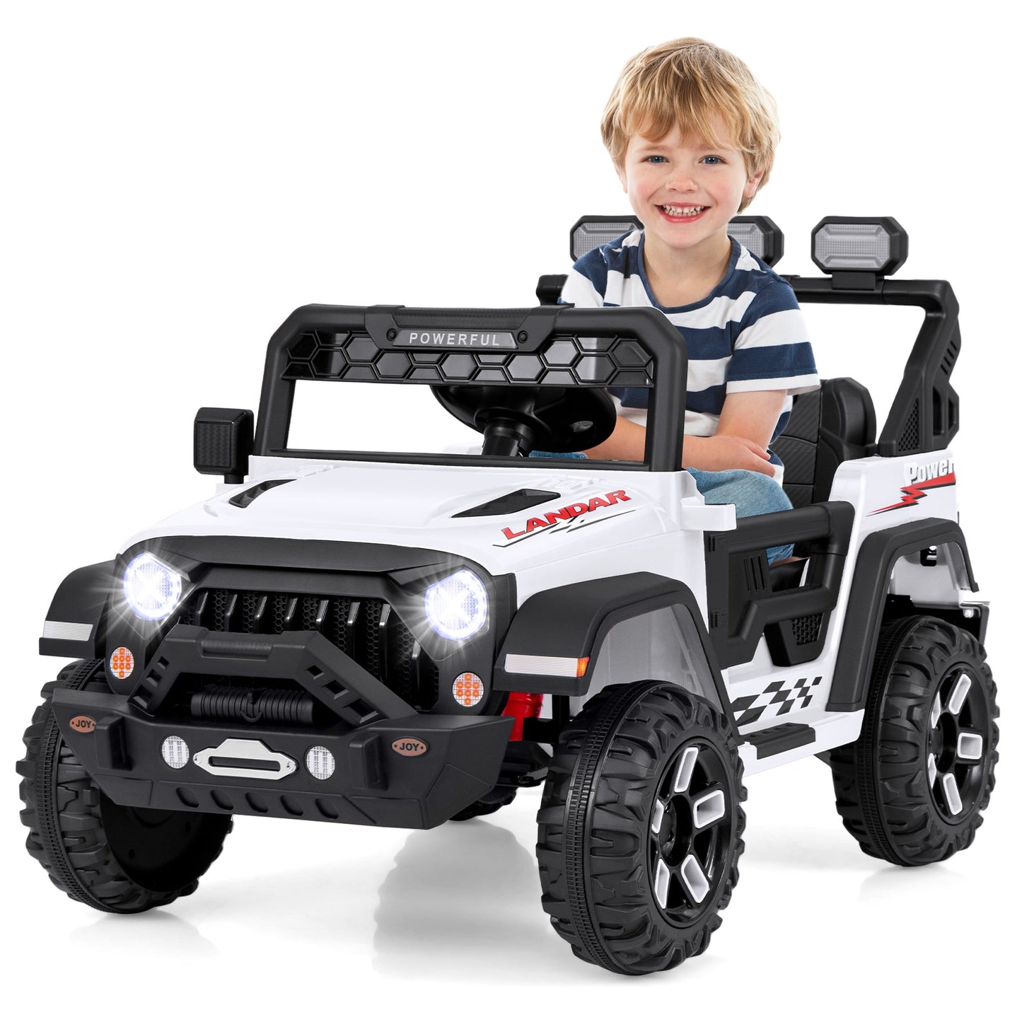 12V Electric Kids Ride on Truck with Remote Control and Music, White Powered Ride On Toys   at Gallery Canada