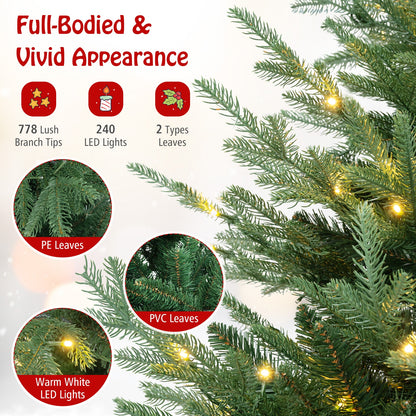 6 FT Pre-Lit Artificial Hinged Xmas Tree with 778 PVC and PE Branch Tips-M, Green Christmas Tree   at Gallery Canada