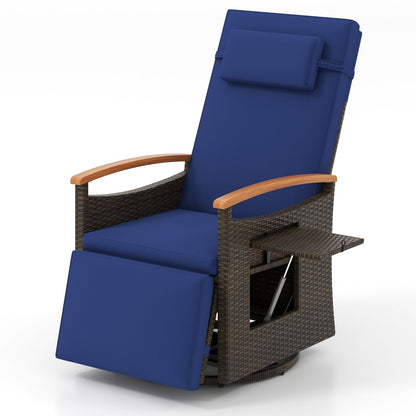 Patio Rattan 360° Swivel Recliner Chair with Adjustable Backrest and Footrest, Navy Recliners Navy  at Gallery Canada