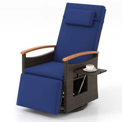 Patio Rattan 360° Swivel Recliner Chair with Adjustable Backrest and Footrest, Navy Recliners   at Gallery Canada