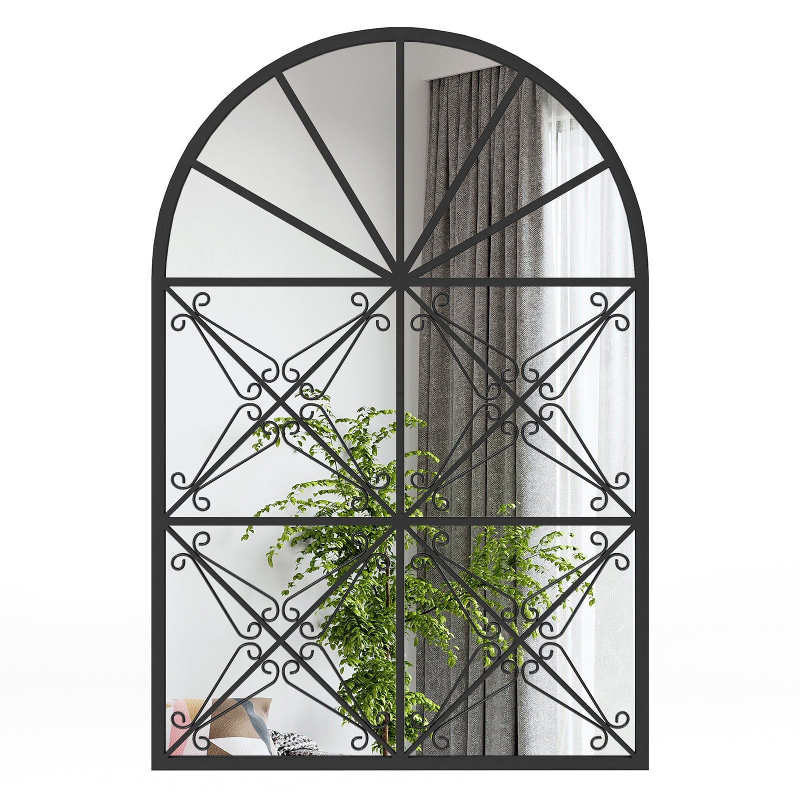 23 Inches x 34 Inches Arched Window Pane Mirror with Metal Frame for Living Room, Black Wall Mirrors   at Gallery Canada