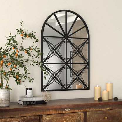 23 Inches x 34 Inches Arched Window Pane Mirror with Metal Frame for Living Room, Black Wall Mirrors   at Gallery Canada