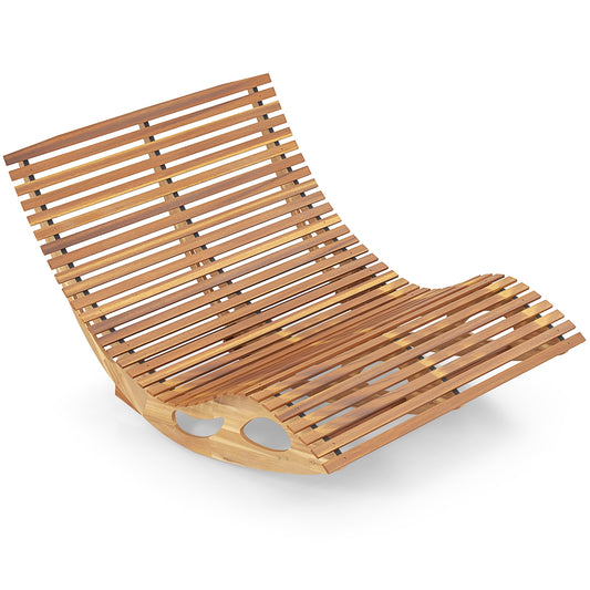 Slatted Acacia 2-Seat Patio Dual Rocker Sunbed Wood Lounger with Ergonomic Curved Seat, Natural Patio Rocking Chairs & Gliders Natural  at Gallery Canada