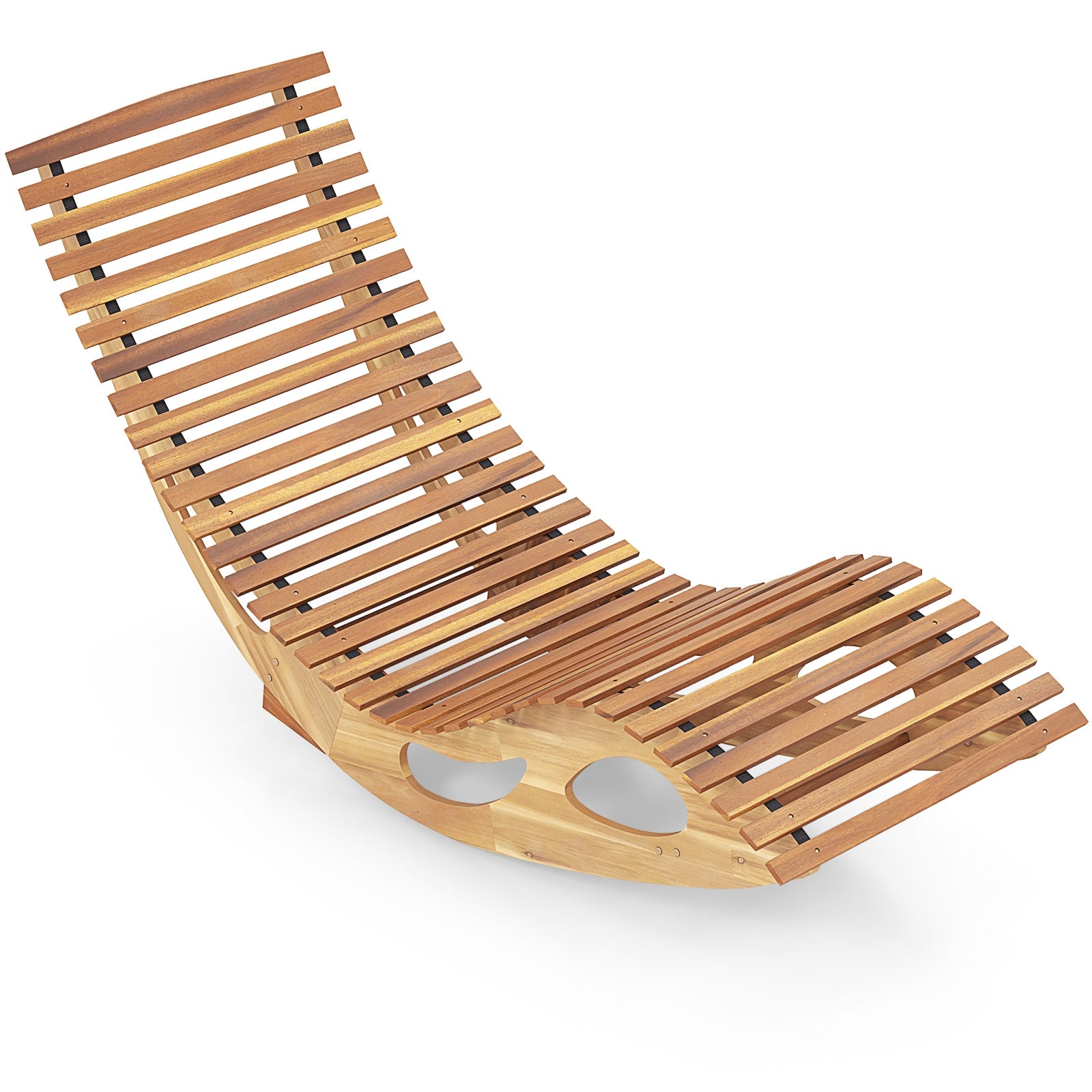 Acacia Wood Patio Rocking Sun Lounger Chaise Lounge with Ergonomic Curved Seat, Natural Patio Rocking Chairs & Gliders Natural  at Gallery Canada