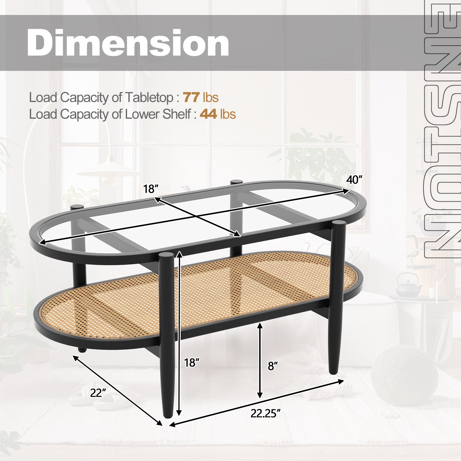 2-Tier Coffee Table with Tempered Glass Tabletop and Acacia Wood Frame, Black Coffee Tables   at Gallery Canada