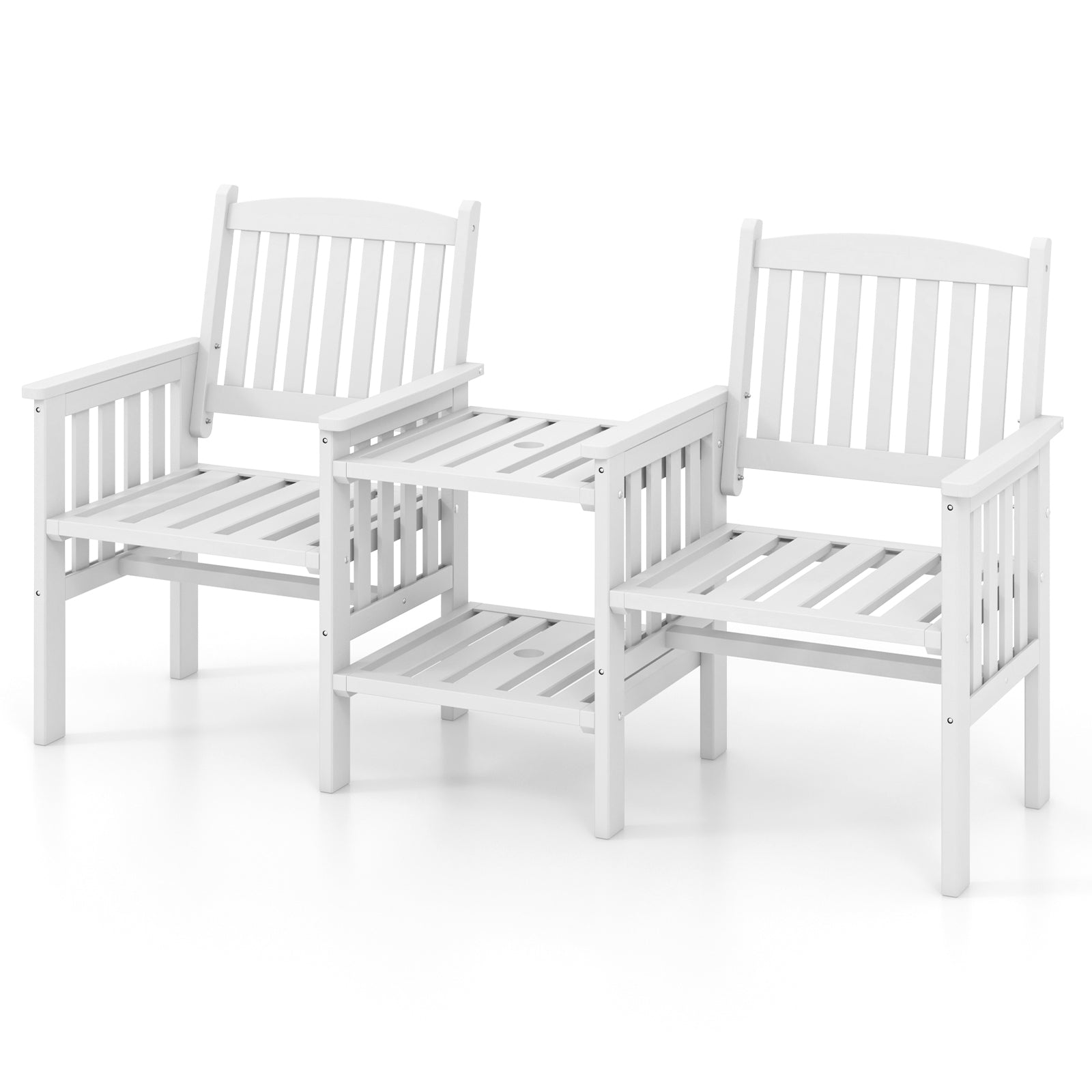 Outdoor Fir Wood Loveseat with 2-Tier Side Table and 1.96