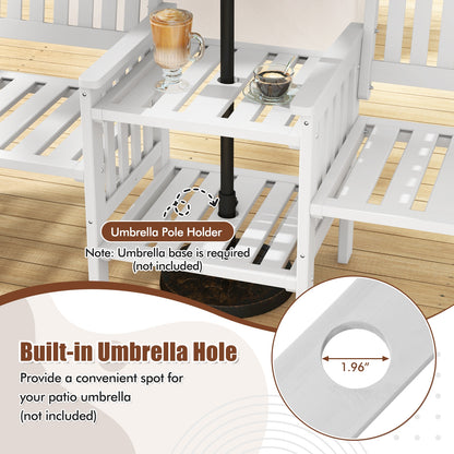 Outdoor Fir Wood Loveseat with 2-Tier Side Table and 1.96" Umbrella Hole, White Patio Conversation Sets   at Gallery Canada