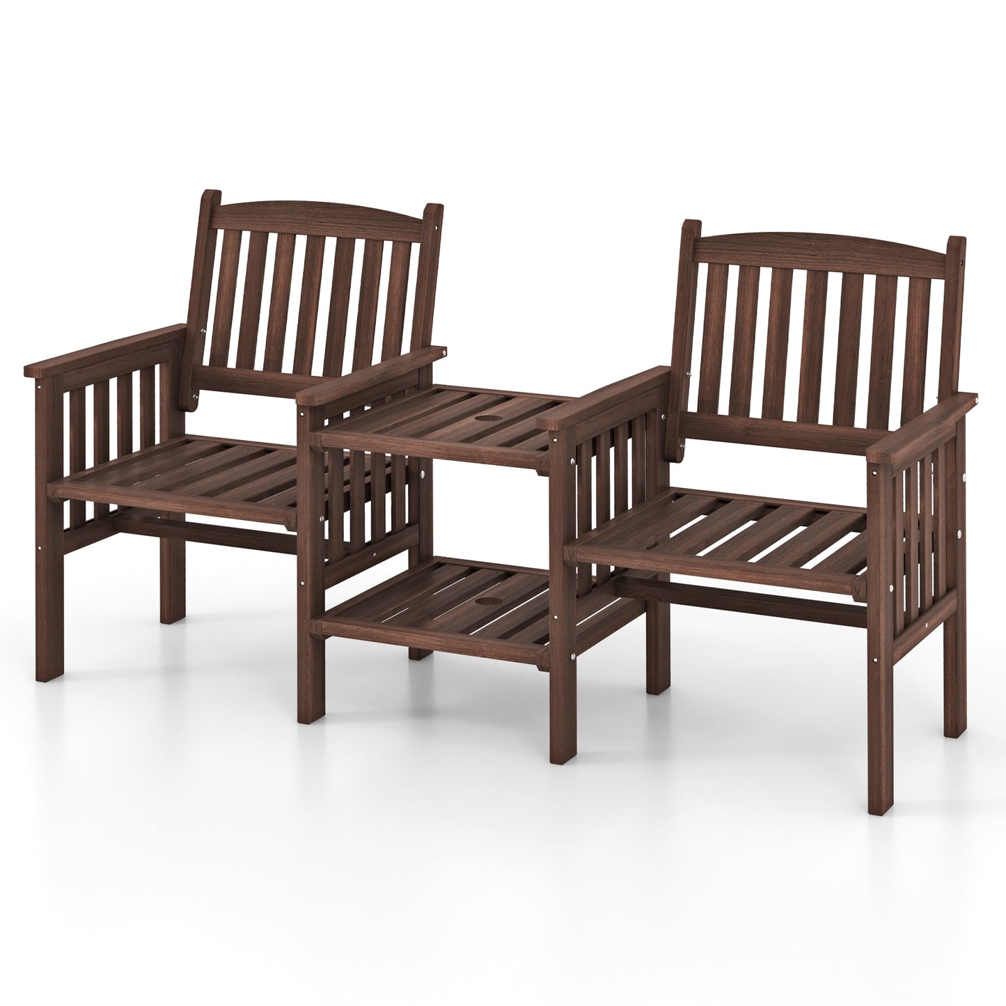 Outdoor Fir Wood Loveseat with 2-Tier Side Table and 1.96" Umbrella Hole, Coffee Patio Conversation Sets Coffee  at Gallery Canada